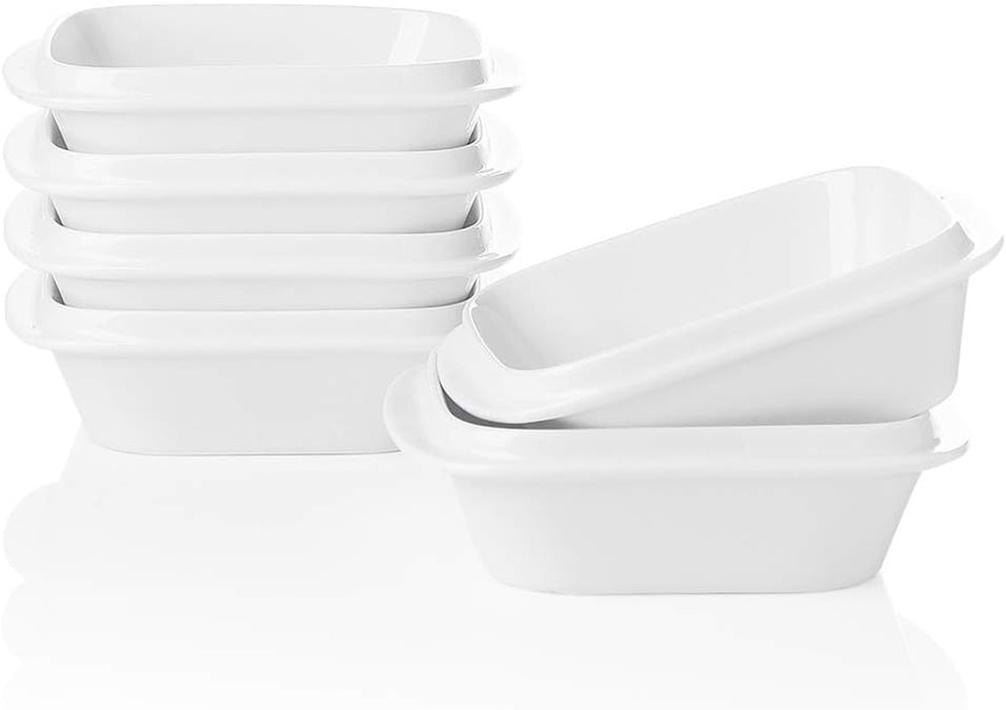 YOU, A WHOLE CHEF, Porcelain 10Oz Square Ramekins (SET of 6) with Handle for Baking, Souffle Dishes, Sauce Dishes, Dipping Bowls Stackable