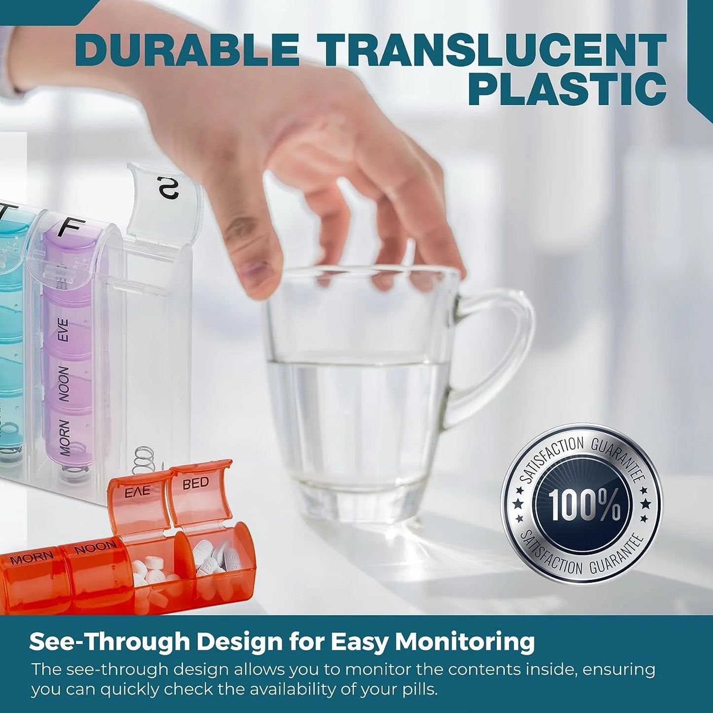 DONT THINK ABOUT IT Pop-Up Weekly Pill Organizer Single Box 4 Daily Compartments by