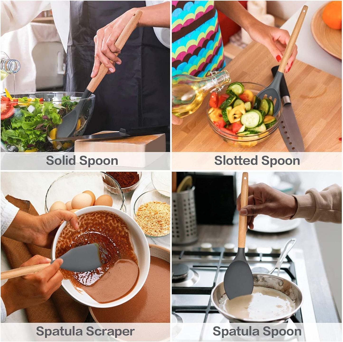 MEAL PREP BASICS 30 PCS Silicone Cooking Utensils Set with Organizer | Silicone Kitchen Essential Utensil Set with Wooden Handle | Kitchen Cookware Tools Heat Resistant