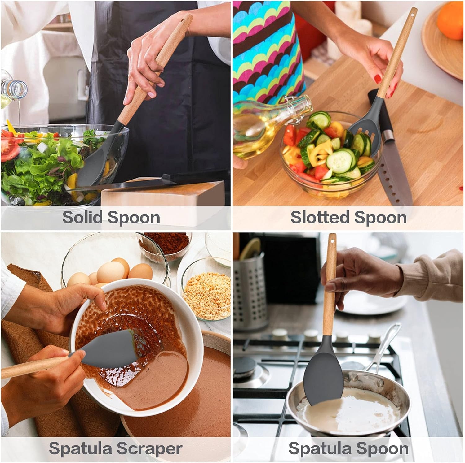 MEAL PREP BASICS 30 PCS Silicone Cooking Utensils Set with Organizer | Silicone Kitchen Essential Utensil Set with Wooden Handle | Kitchen Cookware Tools Heat Resistant