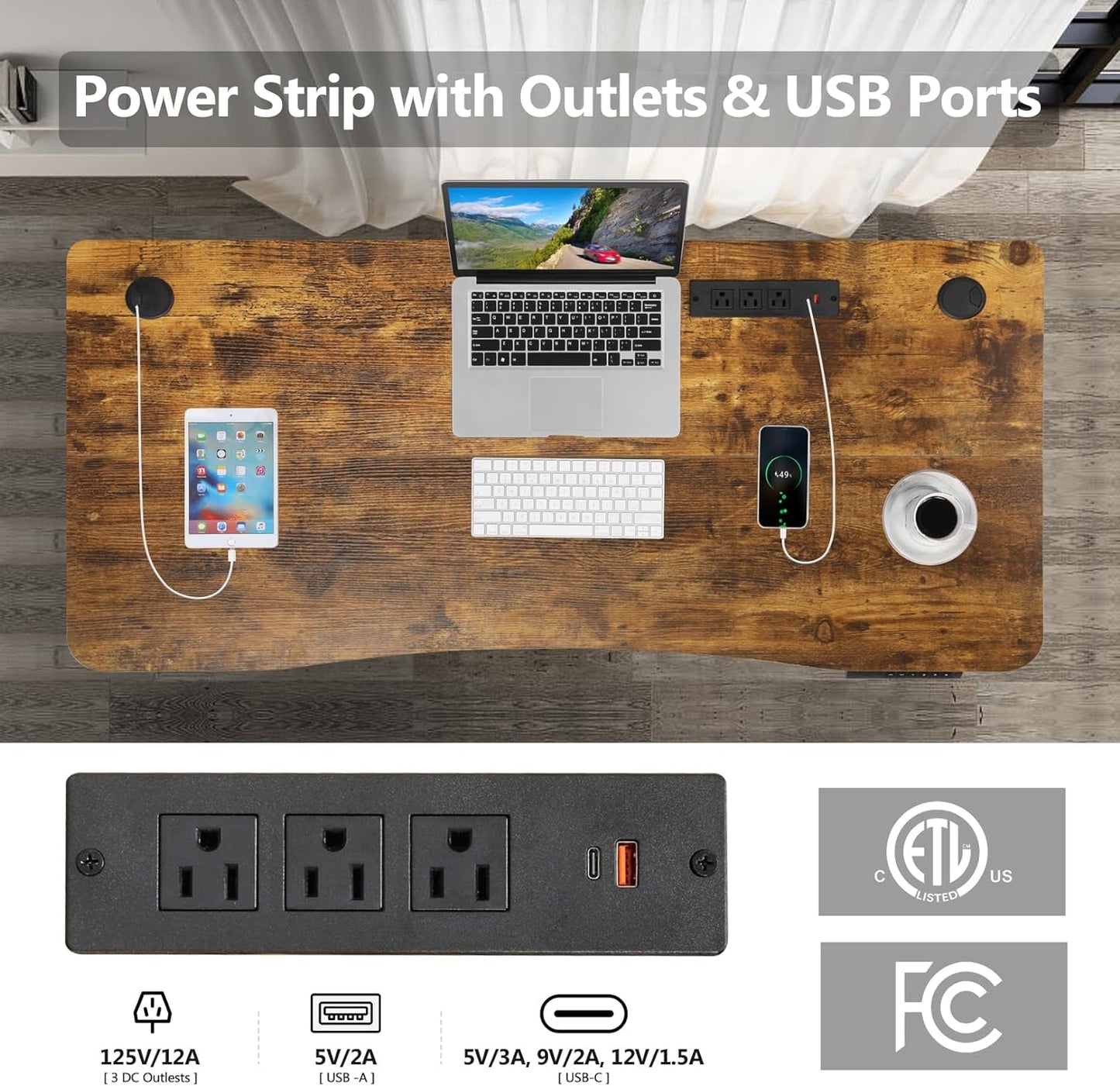 HAVE IT ALL Standing Desk Electric | Adjustable Height with Charging Station| Stand up Desk with Oversized Mouse Pad | Ergonomic Curved Workstation, 4 Caster | 4 Preset Heights Easy to Set Up