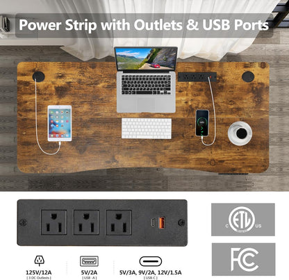 HAVE IT ALL Standing Desk Electric | Adjustable Height with Charging Station| Stand up Desk with Oversized Mouse Pad | Ergonomic Curved Workstation, 4 Caster | 4 Preset Heights Easy to Set Up