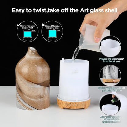 HABIT STACKING 101 Essential Oil Diffuser Hand Blown Glass Aromatherapy Diffuser | Ultrasonic Cool Mist Scent Aroma Diffuser, Whisper Quiet with Auto Shut-Off, Timer Setting & 7 Colors Night Light