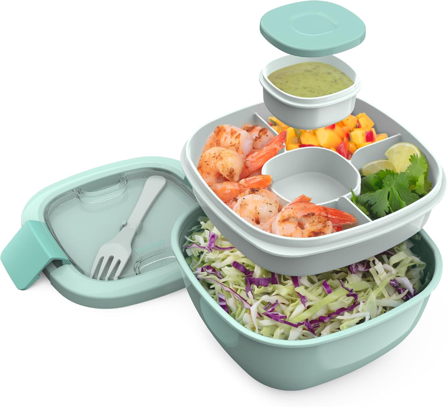 MEAL PREP PRO All-In-One Taco Bowl, Smoothie bowl, Salad Container | Large Salad Bowl, Bento Box Tray, Leak-Proof Sauce Container, Airtight Lid, & Fork | BPA-Free & Dishwasher/Microwave Safe