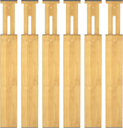 SORT IT OUT Bamboo Drawer Divider Organizers, Kitchen Drawer Organizer, Adjustable Drawer Divider for Clothes, Kitchen, Dresser, Bedroom, Bathroom and Office, 4-Pack (Black, 12-17 IN)