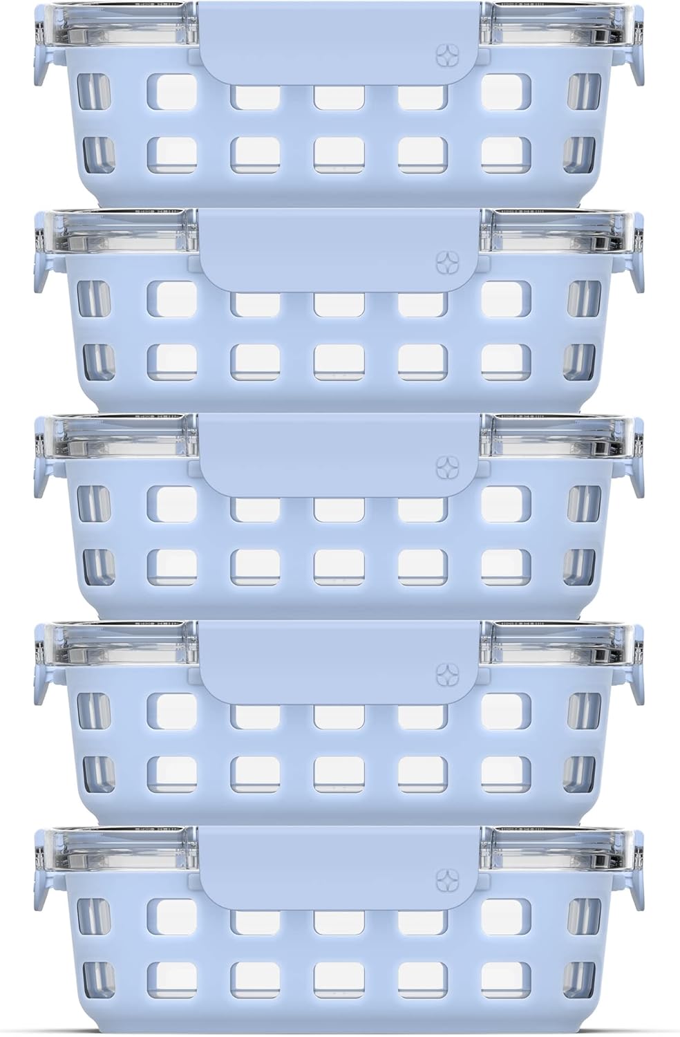 MEAL PREP PRO Duraglass 3.4 Cup Meal Prep Sets 10Pc | 5 Pack Set- Glass Food Storage Container with Silicone Sleeve and Airtight BPA-Free Plastic Lids | Dishwasher, Microwave, and Freezer Safe