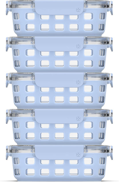 MEAL PREP PRO Duraglass 3.4 Cup Meal Prep Sets 10Pc | 5 Pack Set- Glass Food Storage Container with Silicone Sleeve and Airtight BPA-Free Plastic Lids | Dishwasher, Microwave, and Freezer Safe