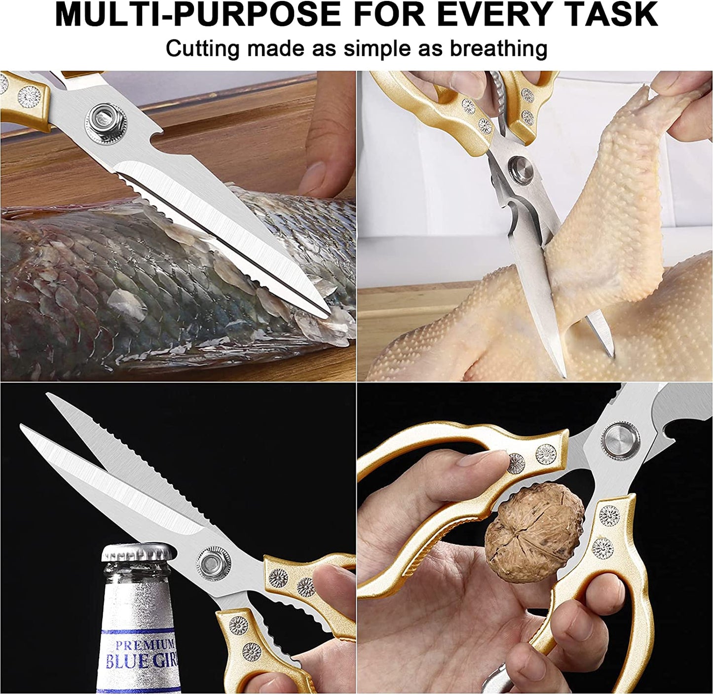 MEAL PREP ESSENTIALS Kitchen Shears / Scissors | Heavy Duty, Dishwasher Safe | Multi-Purpose Sharp Cooking Scissors for Chicken, Poultry, Fish, Meat, Herbs