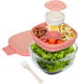 MEAL PREP PRO Glass All-In-One Salad Container | Large 61Oz Salad Bowl with Lid, 4-Compartment Bento-Style Tray, 3-Oz Sauce Container, and Reusable Fork | Dishwasher, Microwave, and Oven Safe