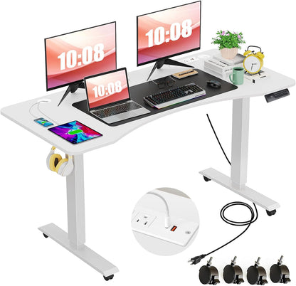 HAVE IT ALL Standing Desk Electric | Adjustable Height with Charging Station| Stand up Desk with Oversized Mouse Pad | Ergonomic Curved Workstation, 4 Caster | 4 Preset Heights Easy to Set Up