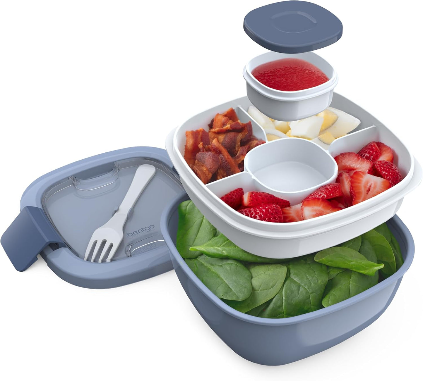 MEAL PREP PRO All-In-One Taco Bowl, Smoothie bowl, Salad Container | Large Salad Bowl, Bento Box Tray, Leak-Proof Sauce Container, Airtight Lid, & Fork | BPA-Free & Dishwasher/Microwave Safe
