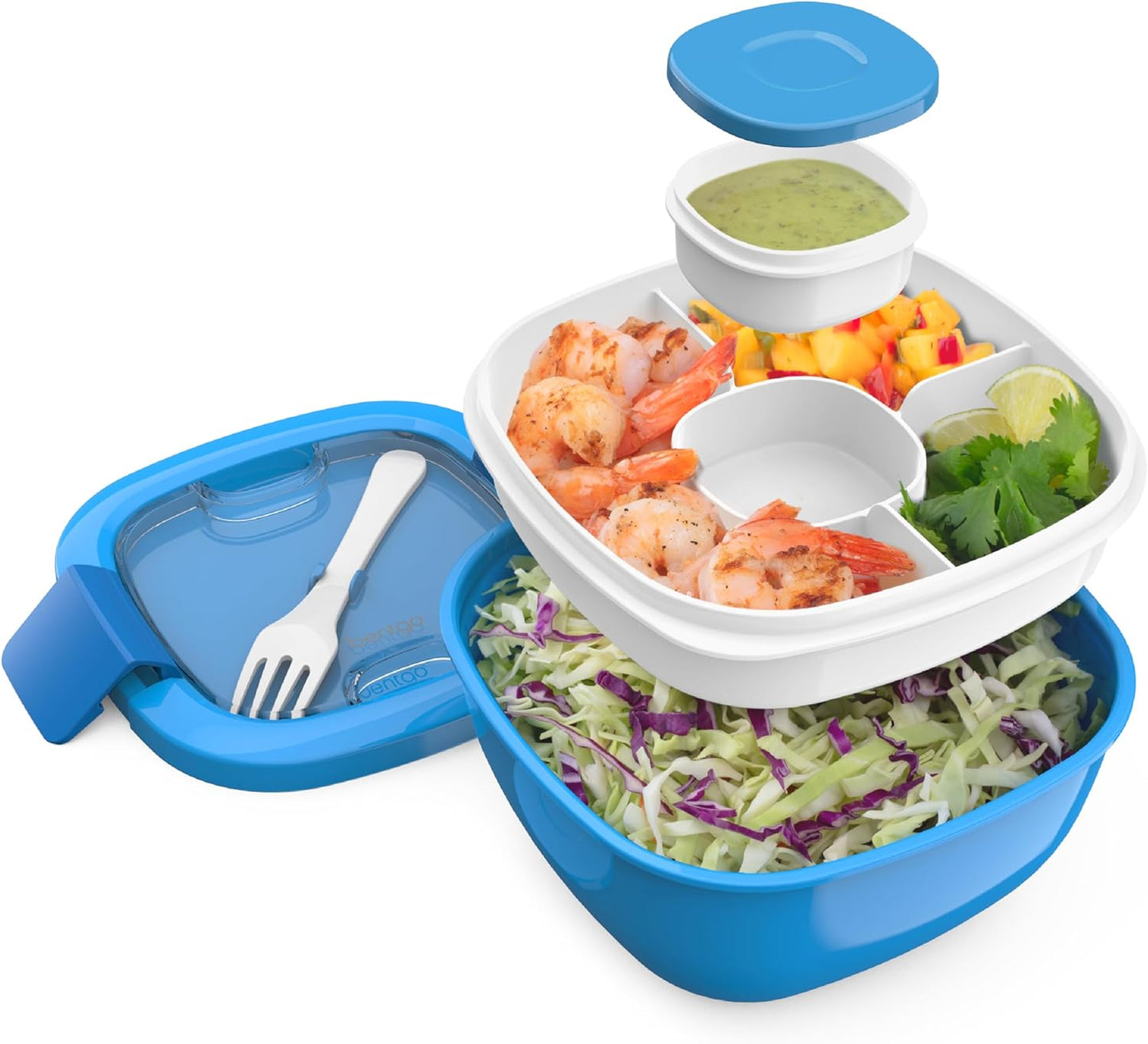 MEAL PREP PRO All-In-One Taco Bowl, Smoothie bowl, Salad Container | Large Salad Bowl, Bento Box Tray, Leak-Proof Sauce Container, Airtight Lid, & Fork | BPA-Free & Dishwasher/Microwave Safe