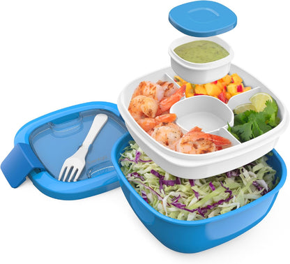 MEAL PREP PRO All-In-One Taco Bowl, Smoothie bowl, Salad Container | Large Salad Bowl, Bento Box Tray, Leak-Proof Sauce Container, Airtight Lid, & Fork | BPA-Free & Dishwasher/Microwave Safe