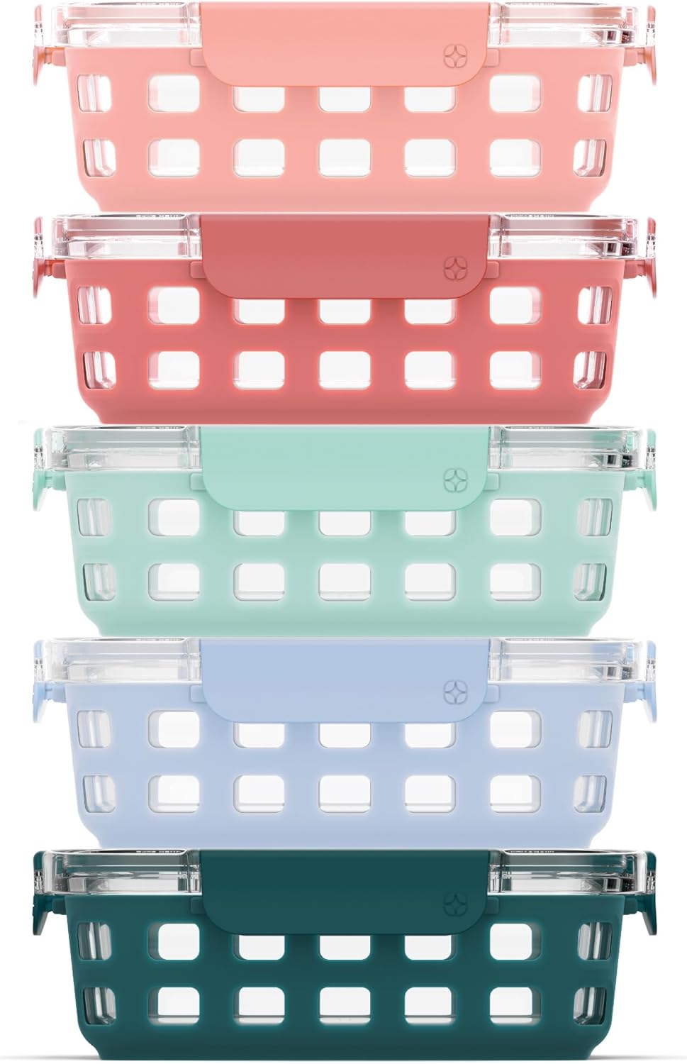 MEAL PREP PRO Duraglass 3.4 Cup Meal Prep Sets 10Pc | 5 Pack Set- Glass Food Storage Container with Silicone Sleeve and Airtight BPA-Free Plastic Lids | Dishwasher, Microwave, and Freezer Safe