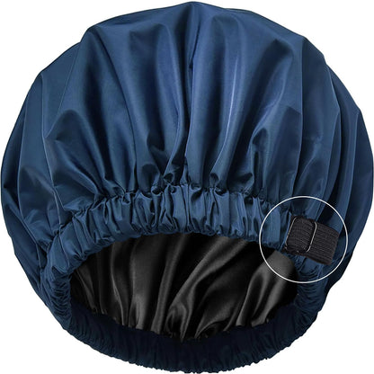 Silk Shower Cap Reusable-Double Layer & Lined, Waterproof, Washable & Adjustable (All Hair Styles)