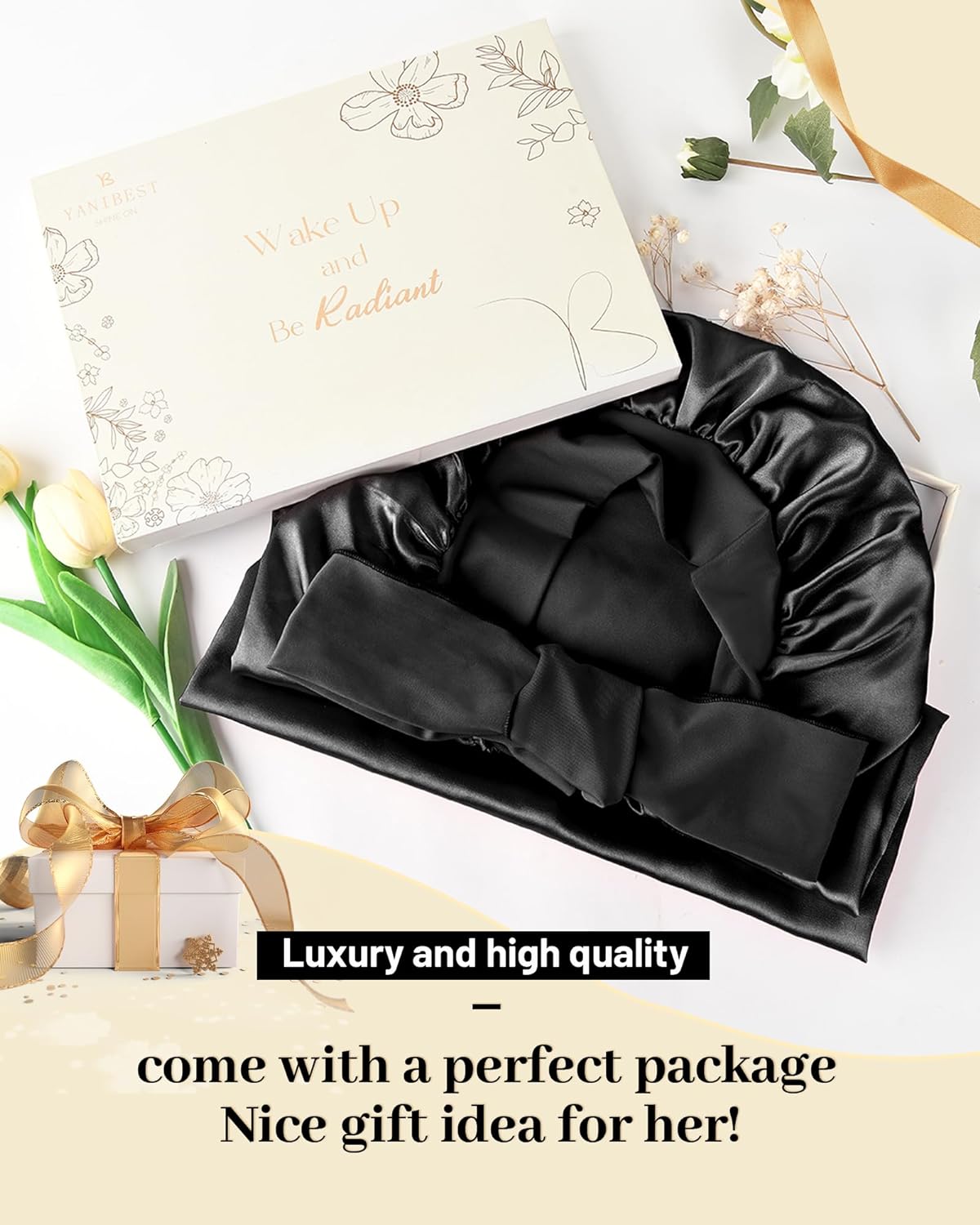 LONG Silk Bonnet for Long Hair With Tie Band 