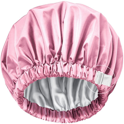 Silk Shower Cap Reusable-Double Layer & Lined, Waterproof, Washable & Adjustable (All Hair Styles)