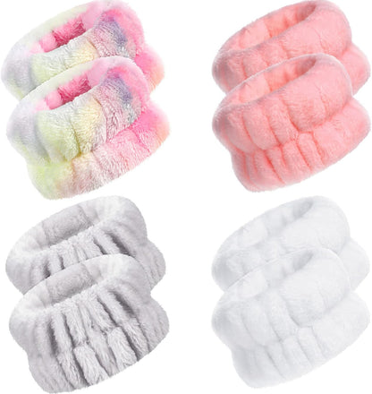 4 Pairs Spa Wrist Bands for Washing Face | Microfiber Wrist Towel Band Scrunchies Absorbent