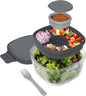 MEAL PREP PRO Glass All-In-One Salad Container | Large 61Oz Salad Bowl with Lid, 4-Compartment Bento-Style Tray, 3-Oz Sauce Container, and Reusable Fork | Dishwasher, Microwave, and Oven Safe
