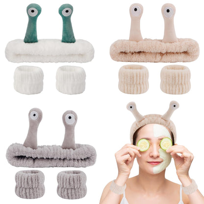 SENSORY HERO 9 Pcs Skincare Headbands Set | Snail / Alien Spa Headband, Face Wash Wristbands | Cute Makeup Hair Band for Washing Face and Shower