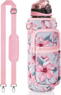 32 Oz Water Bottle with Sleeve - BPA Free Leakproof Sport Large 1L Plastic Motivational Water Bottle with Straw Strap & Insulated Neoprene Holder Carrier Bag 