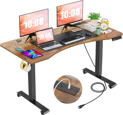 HAVE IT ALL Standing Desk Electric | Adjustable Height with Charging Station| Stand up Desk with Oversized Mouse Pad | Ergonomic Curved Workstation, 4 Caster | 4 Preset Heights Easy to Set Up