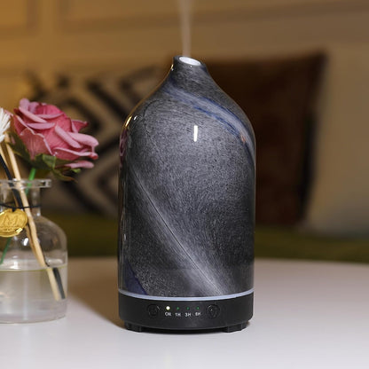 HABIT STACKING 101 Essential Oil Diffuser Hand Blown Glass Aromatherapy Diffuser | Ultrasonic Cool Mist Scent Aroma Diffuser, Whisper Quiet with Auto Shut-Off, Timer Setting & 7 Colors Night Light