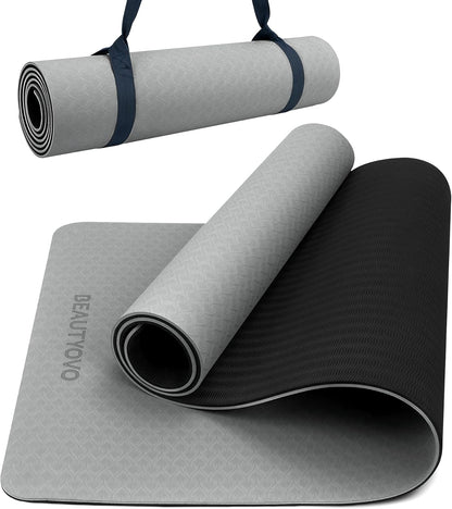 BUILD YOUR TEMPLE Yoga Mat with Strap | 1/3| 1/4 Inch Extra Thick Yoga Mat Double-Sided Non Slip | Professional TPE | PVC Yoga & Workout Mat for Yoga, Pilates and Floor Exercises