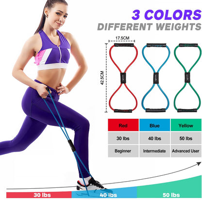 BUILD YOUR TEMPLE Resistance Bands | Figure 8 Exercise Bands for Arms, Chest Expander, Yoga, Gym, Fitness, Pulling Rope, Exercise, & Muscle Training