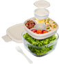 MEAL PREP PRO Glass All-In-One Salad Container | Large 61Oz Salad Bowl with Lid, 4-Compartment Bento-Style Tray, 3-Oz Sauce Container, and Reusable Fork | Dishwasher, Microwave, and Oven Safe