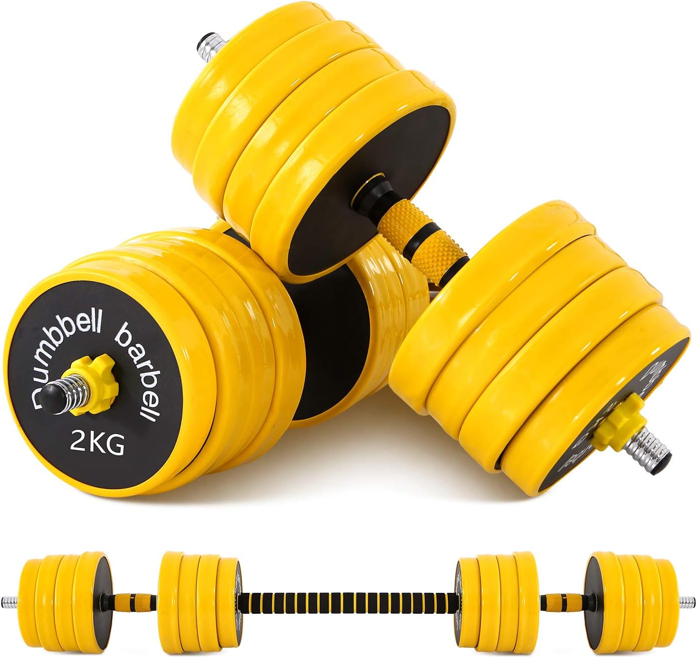 NO EXCUSES Adjustable DUMBBELLS TO BARBELL Weight Set, 20-40-50-70LB 3-In-1 Set, Non-Slip, All-Purpose