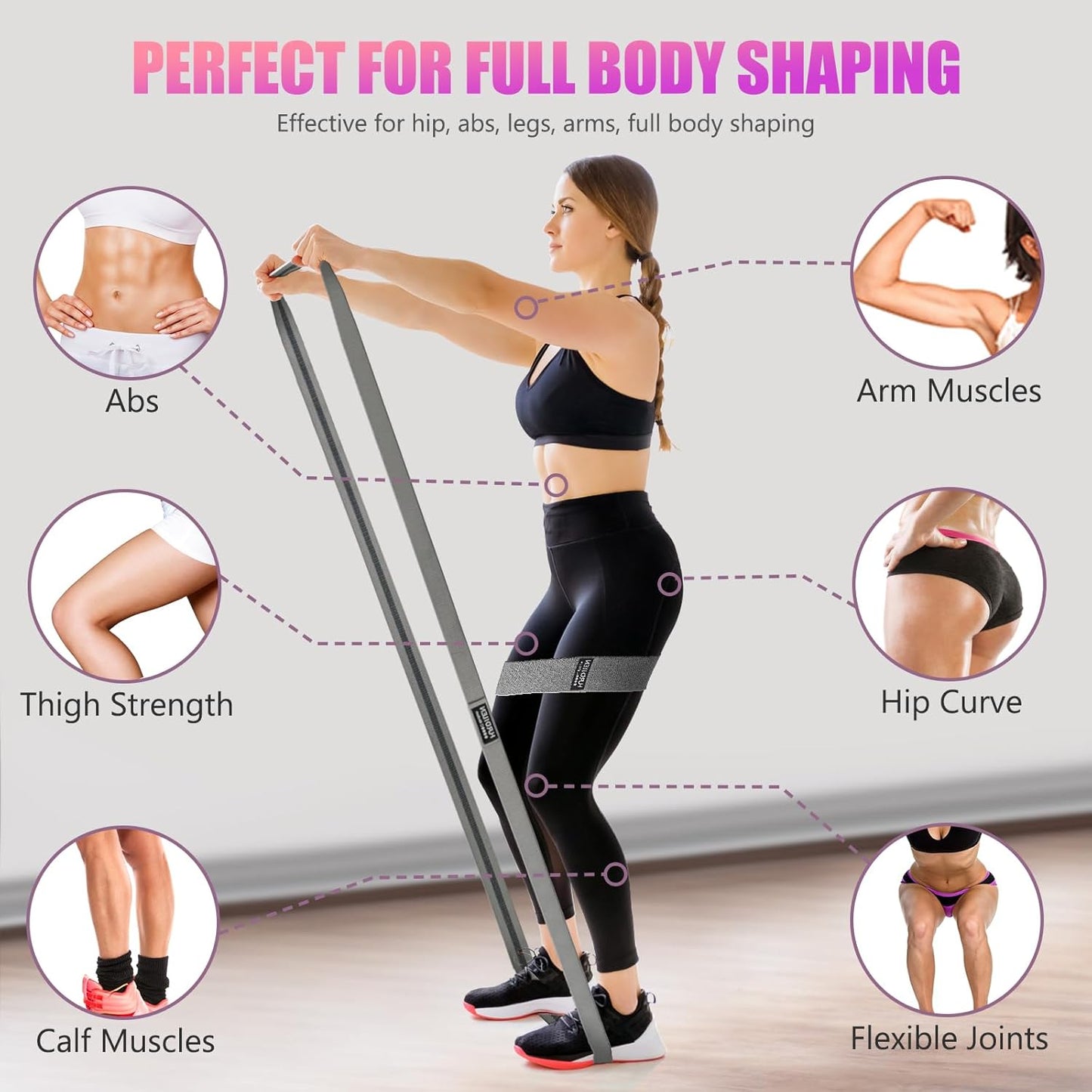 FEEL THE BURN Fabric Resistance Band Set for Working Out - 3 Pcs Pull up Bands and 3 Pcs Assistance Bands with Door Anchor for Legs, Glutes, Hip 