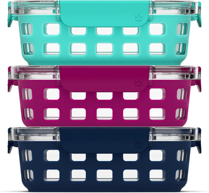 MEAL PREP PRO Duraglass 3.4 Cup Meal Prep Sets 10Pc | 5 Pack Set- Glass Food Storage Container with Silicone Sleeve and Airtight BPA-Free Plastic Lids | Dishwasher, Microwave, and Freezer Safe