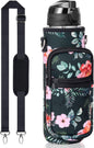 32 Oz Water Bottle with Sleeve - BPA Free Leakproof Sport Large 1L Plastic Motivational Water Bottle with Straw Strap & Insulated Neoprene Holder Carrier Bag 