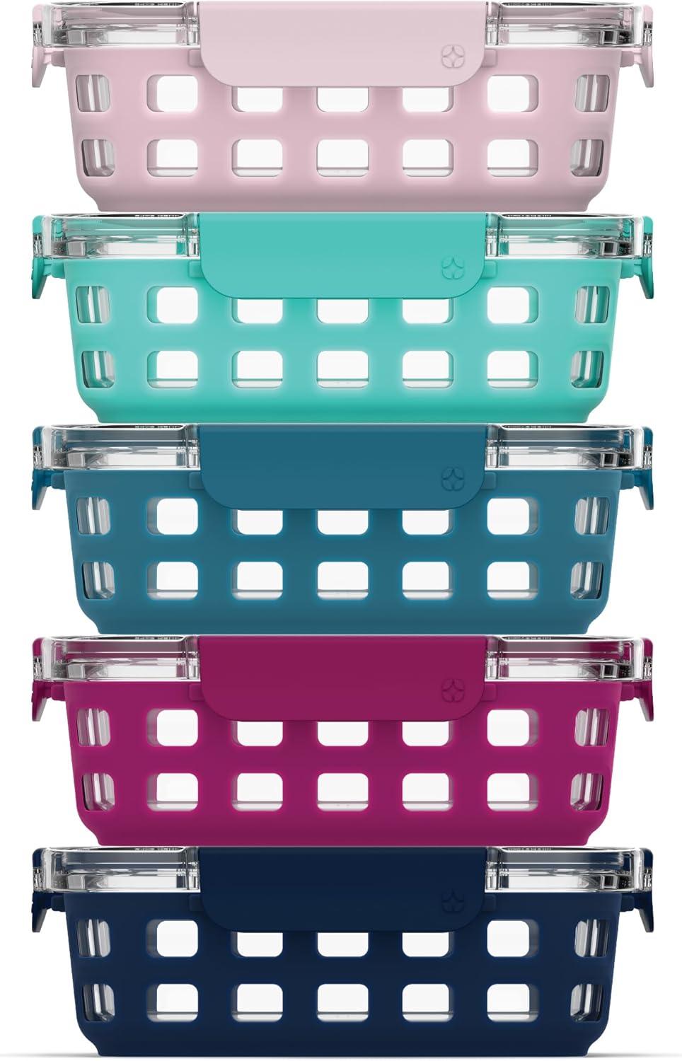 MEAL PREP PRO Duraglass 3.4 Cup Meal Prep Sets 10Pc | 5 Pack Set- Glass Food Storage Container with Silicone Sleeve and Airtight BPA-Free Plastic Lids | Dishwasher, Microwave, and Freezer Safe