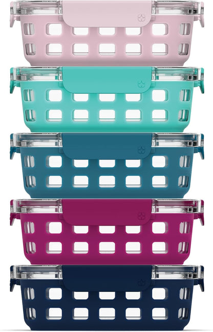 MEAL PREP PRO Duraglass 3.4 Cup Meal Prep Sets 10Pc | 5 Pack Set- Glass Food Storage Container with Silicone Sleeve and Airtight BPA-Free Plastic Lids | Dishwasher, Microwave, and Freezer Safe