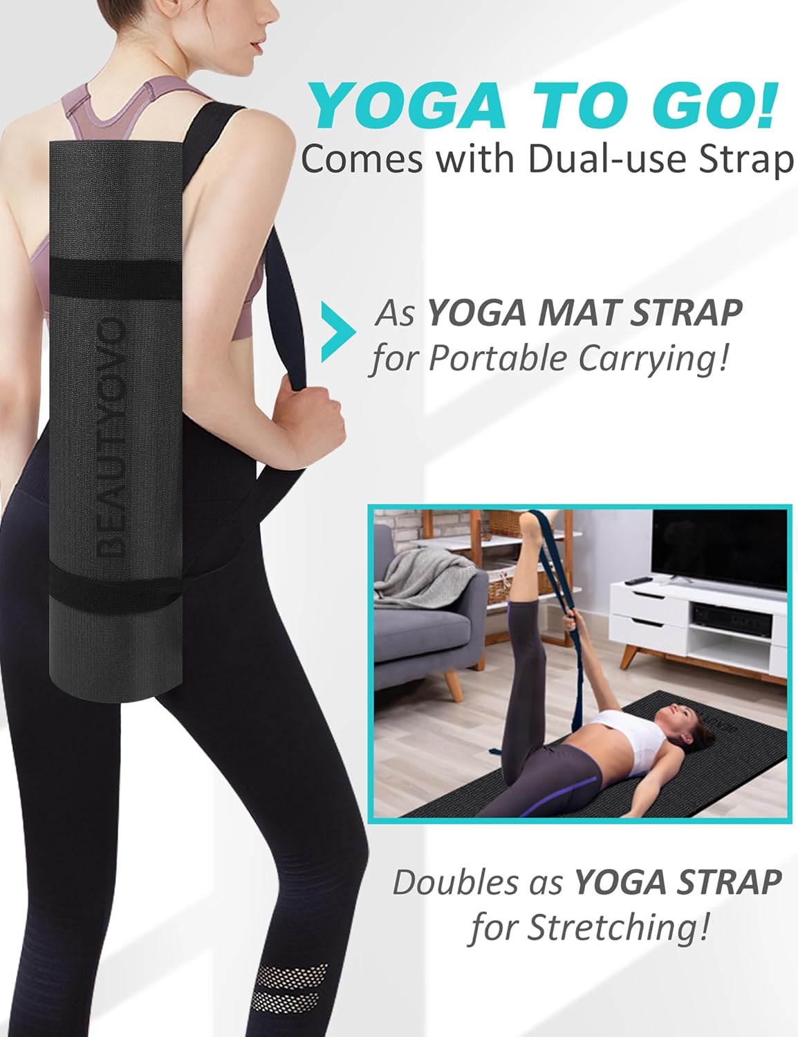 BUILD YOUR TEMPLE Yoga Mat with Strap | 1/3| 1/4 Inch Extra Thick Yoga Mat Double-Sided Non Slip | Professional TPE | PVC Yoga & Workout Mat for Yoga, Pilates and Floor Exercises