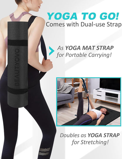 BUILD YOUR TEMPLE Yoga Mat with Strap | 1/3| 1/4 Inch Extra Thick Yoga Mat Double-Sided Non Slip | Professional TPE | PVC Yoga & Workout Mat for Yoga, Pilates and Floor Exercises
