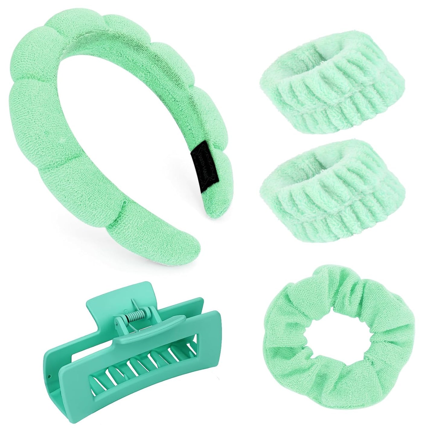 Purple Spa Headband and Wristband Set Makeup Spa Headband for Washing Face Bubble Skin Care Headbands Face Wash Sponge Puffy Headband Head Bands Hair Accessories for Women Girls