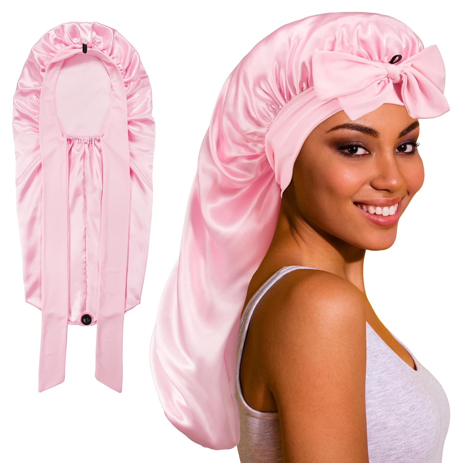 Long Bonnet Satin/Silk with Tie Band for Protective hairstyles or Natural hair