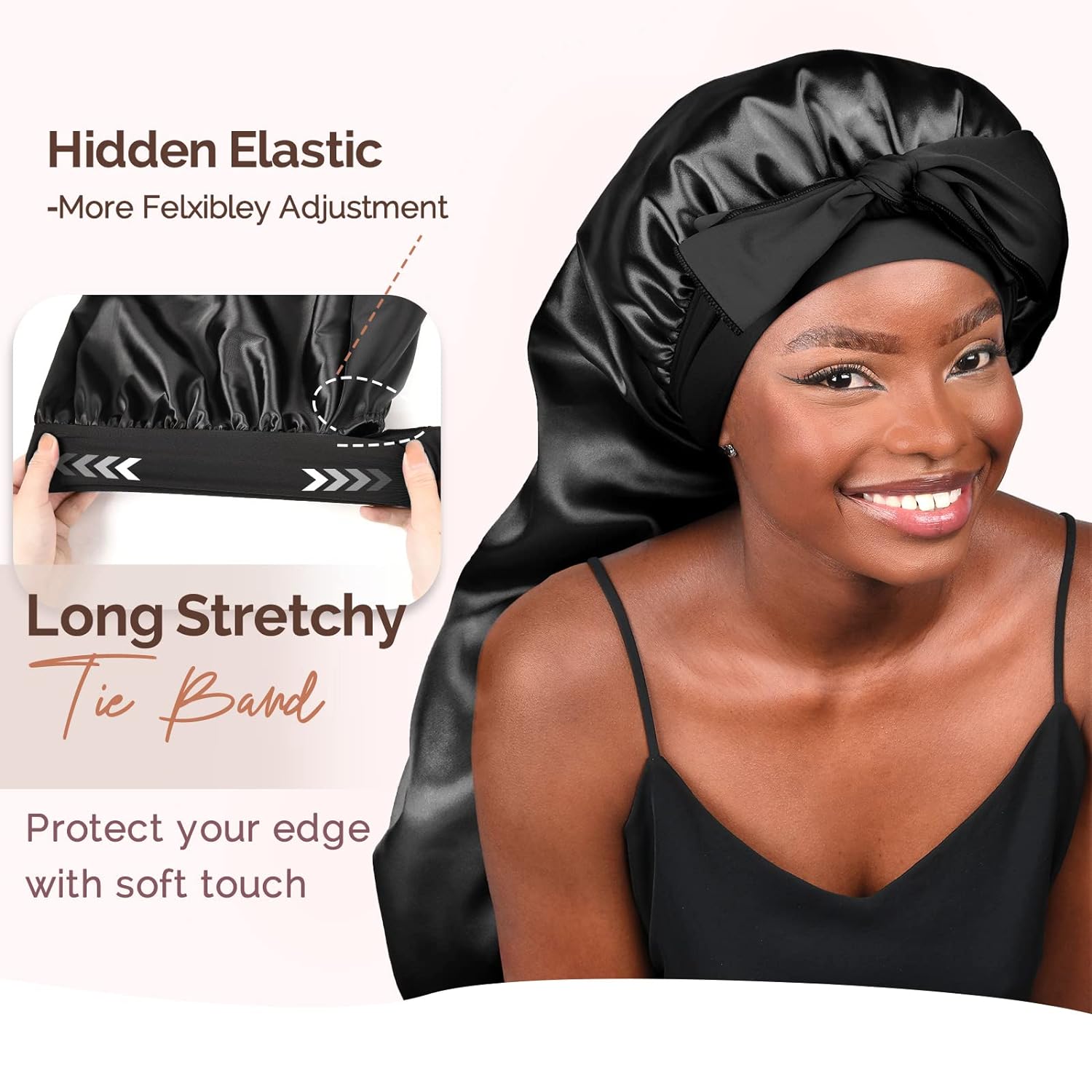 LONG Silk Bonnet for Long Hair With Tie Band 