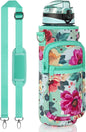 32 Oz Water Bottle with Sleeve - BPA Free Leakproof Sport Large 1L Plastic Motivational Water Bottle with Straw Strap & Insulated Neoprene Holder Carrier Bag 