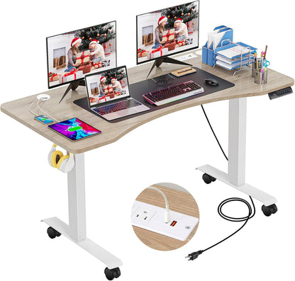 HAVE IT ALL Standing Desk Electric | Adjustable Height with Charging Station| Stand up Desk with Oversized Mouse Pad | Ergonomic Curved Workstation, 4 Caster | 4 Preset Heights Easy to Set Up