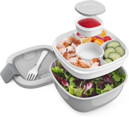 MEAL PREP PRO All-In-One Taco Bowl, Smoothie bowl, Salad Container | Large Salad Bowl, Bento Box Tray, Leak-Proof Sauce Container, Airtight Lid, & Fork | BPA-Free & Dishwasher/Microwave Safe