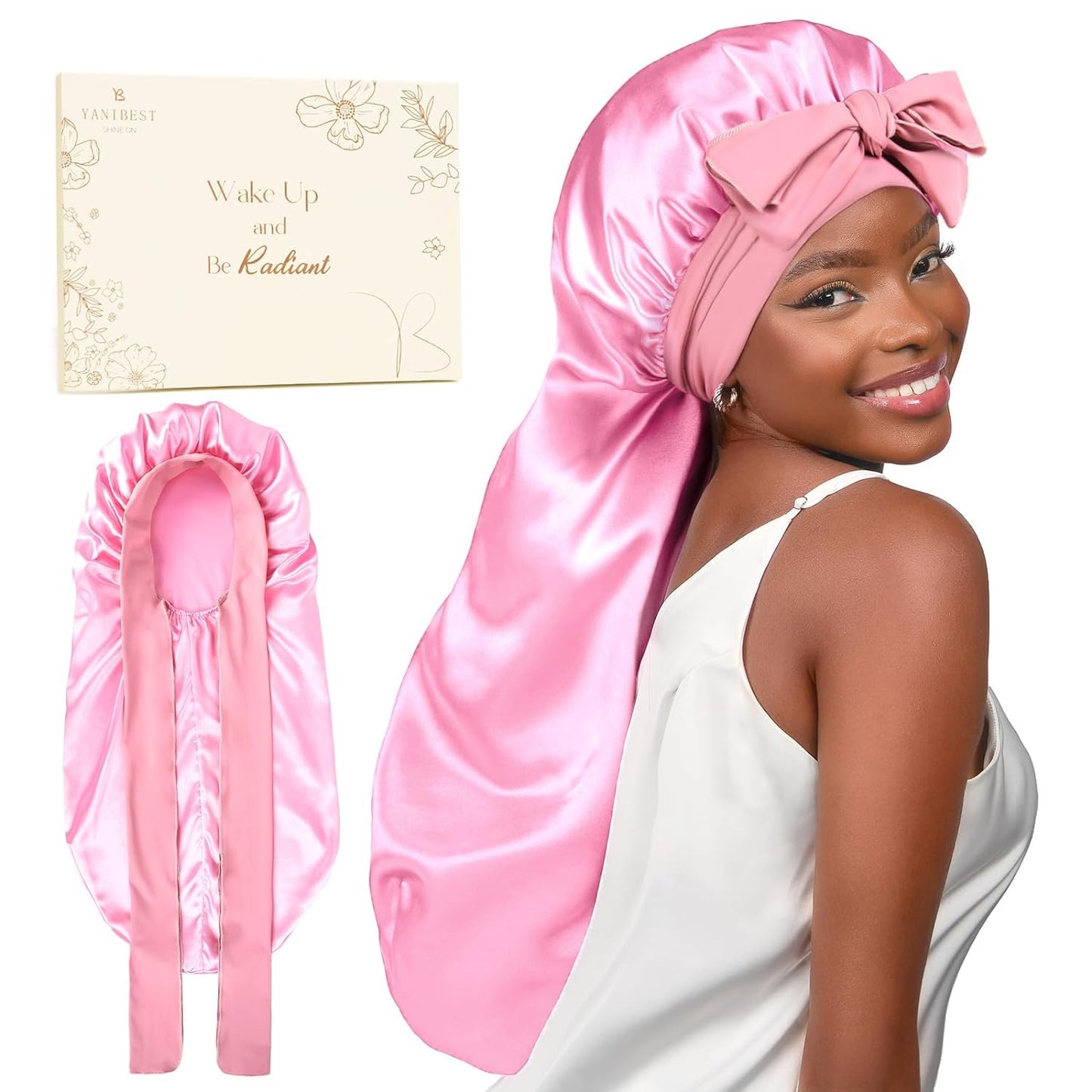 LONG Silk Bonnet for Long Hair With Tie Band 