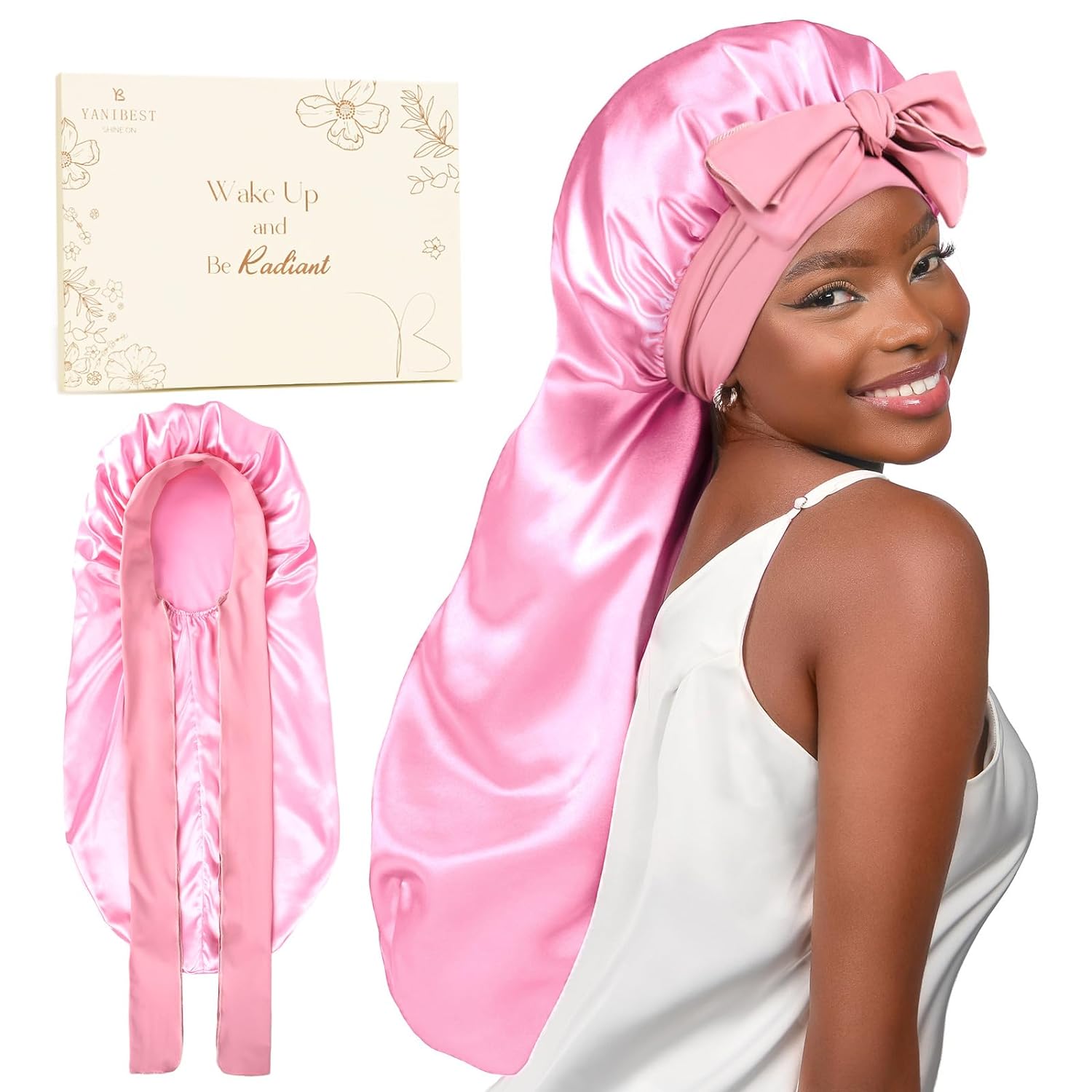 LONG Silk Bonnet for Long Hair With Tie Band 