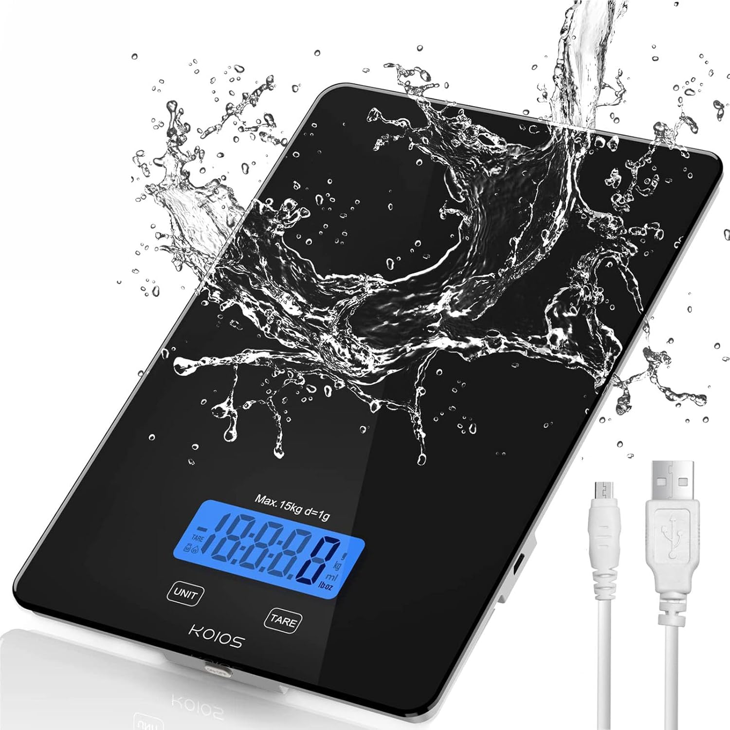 MEAL PREP PRO USB Rechargeable Food Scale | 33Lb/15Kg Kitchen Scale Digital Weight Grams and Oz for Cooking Baking | 1G/0.1Oz Precise Graduation | Waterproof Tempered Glass, 6 Weight Units, Tare Function
