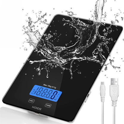 MEAL PREP PRO USB Rechargeable Food Scale | 33Lb/15Kg Kitchen Scale Digital Weight Grams and Oz for Cooking Baking | 1G/0.1Oz Precise Graduation | Waterproof Tempered Glass, 6 Weight Units, Tare Function