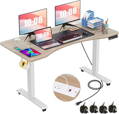 HAVE IT ALL Standing Desk Electric | Adjustable Height with Charging Station| Stand up Desk with Oversized Mouse Pad | Ergonomic Curved Workstation, 4 Caster | 4 Preset Heights Easy to Set Up