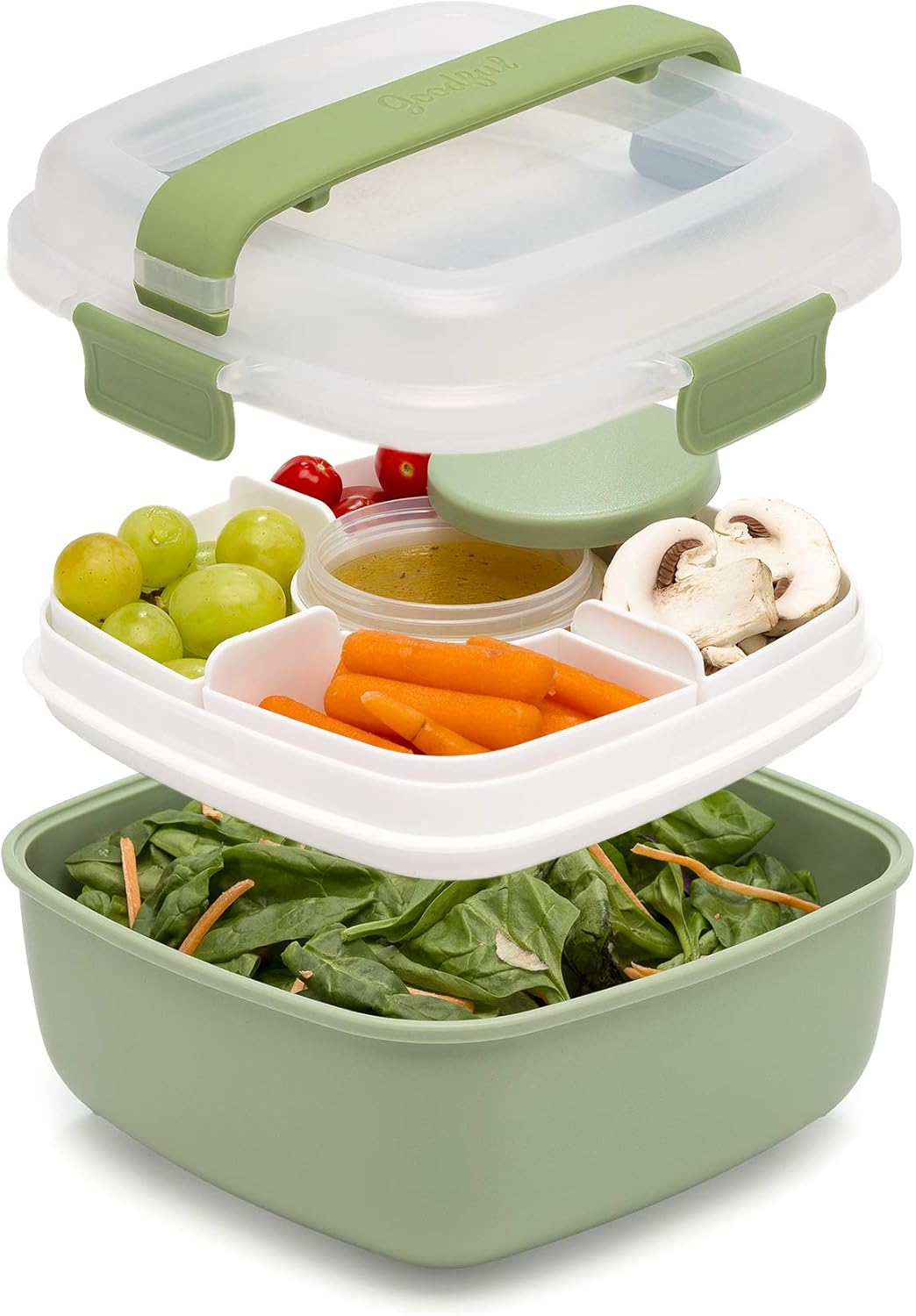 MEAL PREP PRO Stackable Lunch Box Container | Bento Style Food Storage | Removeable Compartments for Sandwich, Snacks, Toppings & DressinG | Leak-Proof, Made without BPA, 56 OZ